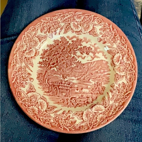2-English Ironstone Tableware (EIT) Red Country Scene Plate Vintage England - Picture 1 of 5
